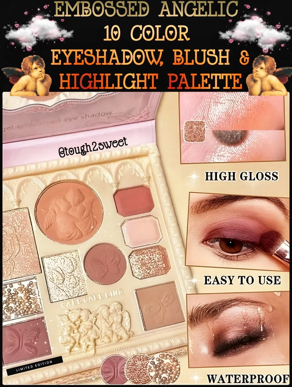 🆕EMBOSSED ANGELIC/ CHERUB 10 COLOR EYESHADOW, BLUSH & HIGHLIGHT PALETTE